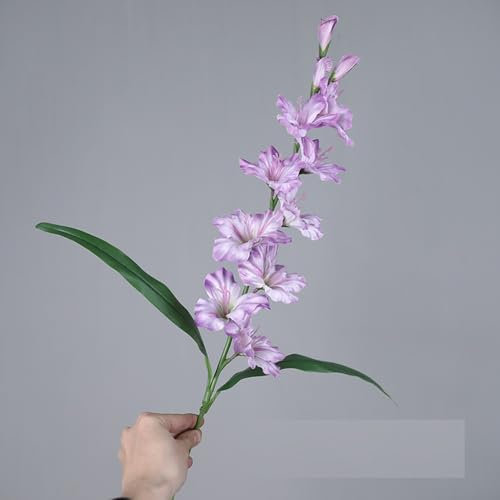 ABCWARRT 6pcs Künstliche Schwert Orchideen Zweig Seide gefälschte Blumen Hochzeit Dekor Simulation Doppel Blatt Orchidee Rosa Blume Home Tischdekoration (lila)