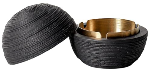 Cutfouwe Outdoor-Mülleimer aus Beton - Allwetter-Metall-Innenzylinder, Rutschfeste Basis - Perfekt für Terrasse, Camping und Garage,Schwarz,10cm