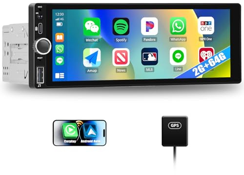 Android 13 2+64GB 1 Din Autoradio mit Carplay, Android Auto, MP5-Player, 6,86 Zoll HD Touchscreen Hartglas Autoradioplayer mit Bluetooth,FM/RDS, EQ WLAN, GPS, SWC，Spiegel-Link