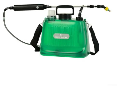 Pulverizador alimentado por batería de 5L, pulverización de 3 velocidades con 5 boquillas de niebla, varita retráctil y correa de hombro ajustable, pulverizador de agua para césped (verde)