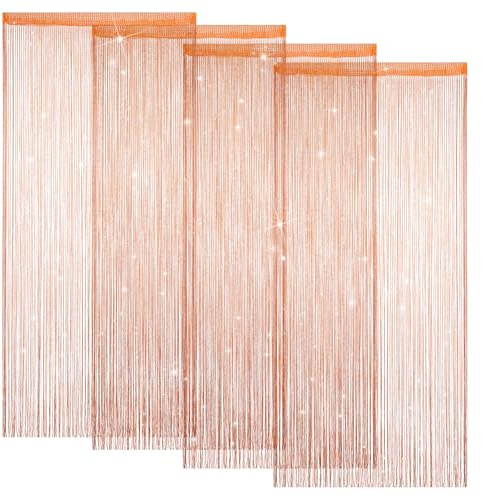 LITLANDSTAR 4 Stück Fadenvorhang Türvorhang, Glitzer Türvorhang Fensterdekoration Raumteiler Dekoration Perlenvorhang für Hochzeit Party Dekoration, 100 x 200cm (Orange)