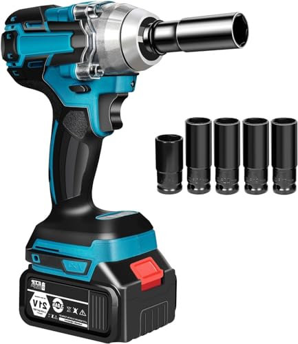 DHQCQL Llave de impacto, llave de impacto con 6 mangas, taladro inalámbrico multifuncional de 1/2 pulgadas y destornillador eléctrico, llave de impacto de 2200 rpm para cambio de (Pila no incluida)