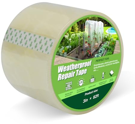 Baiyouli Greenhouse Repair Tape 3 In x 82 Ft, 6mil Clear Polythene Heavy Duty Waterproof UV Resistant Tapes for Polytunnel Greenhouse Cover Plastic Sheeting Repair