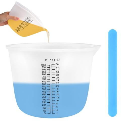 Taza medidora Silicona 1000ml con Escala y Varilla mezcladora para resinas | superficie antiadherente reutilizable, válida para manualidades y trabajos de laboratorio