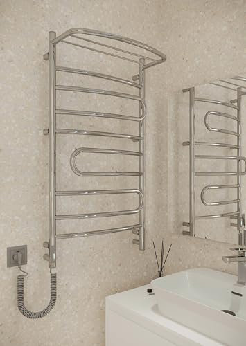 Elna Design - Scaldasalviette elettrico 160 W - 965 x 530 mm - Cromo lucido acciaio inossidabile - 3 bracci girevoli - IP44 - Scaldasalviette lusso da bagno a parete - Termostato e timer