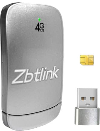 Zbtlink 4G LTE USB Dongle Sim Modem- Portable WiFi Hotspot 10H Battery Global Travel Plug & Play (No Driver) Type-C, USB Plug, High-Gain Antenna