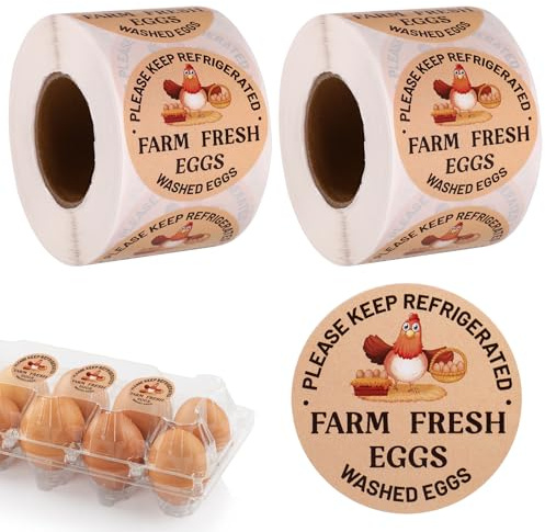 1000pcs Farm Fresh Eggs Stickers, 2in Round Washed Egg Labels Self-Adhesive Carton Packaging Stickers Chicken Quail Farm Farmers Markets Supplies