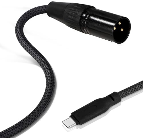 BTFO Cable USB C a XLR, 2m Cable Estéreo con Salida USB Tipo C a XLR Macho Adaptador Conversor de Nailon Trenzado para Altavoces, Consolas Mezcladoras, Amplificadores y Más (Gris Azulado, Negro)