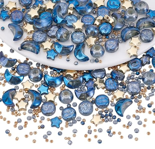 NBEADS 505 Pieces Stern Mond Geformte Perlen, Abstandshalter Verschiedene-Perlen Ästhetische Perle Für Die Herstellung Von Armbändern Halsketten Anhängern Und Ohrringen, Dunkelblaue