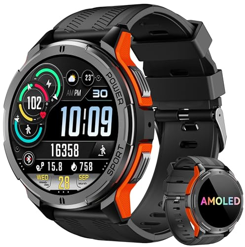 OUKITEL Smartwatch Herren, Militär Wasserdicht Fitness Watch Tracker mit 123 Sportmodi, 410mAh Akku reicht für 15 Tage, 1,43 AMOLED Display, Armbanduhr mit Pulsmesser Schlafmonitor für Android iOS
