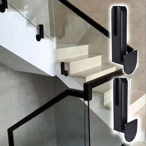 Lot de 2 pinces de fixation pour garde-corps en verre noir – Embouts latéraux en acier inoxydable pour panneaux de verre de 10,2 cm à 1,27 cm, idéal pour les terrasses, balcons et escaliers