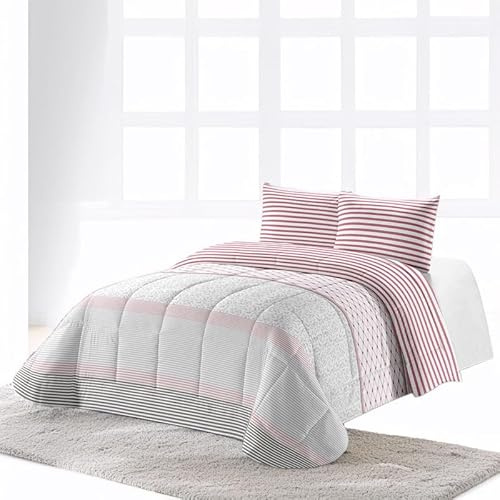Rufino Díaz Edredón Invierno Last Estampado 350g + Funda Cojín (Rosa - 105 cm) - Ideal para Decorar tu salón o Dormitorio