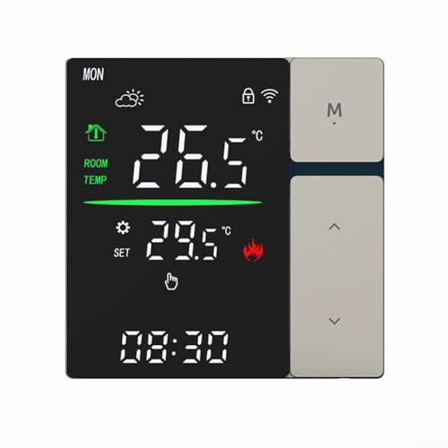 Zilimontt Termostato per riscaldamento a pavimento con telecomando WiFi per sistemi di riscaldamento elettrico e dell'acqua, display LCD programmabile a risparmio energetico 16 A con blocco bambini