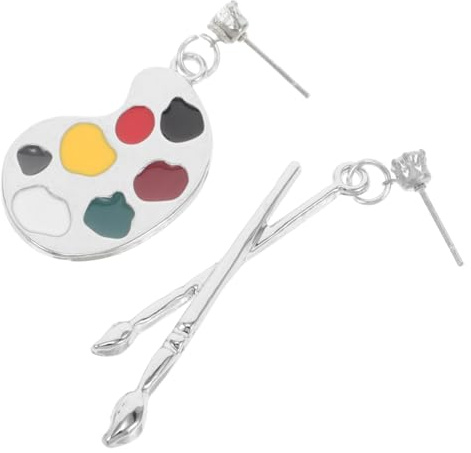 DIKACA Vintage Asymmetric Paintbrush Earrings for Women Fun Artistic Statement Jewelry Unique Drop Studs for Parties and Festivals Boho Fashion Accessory