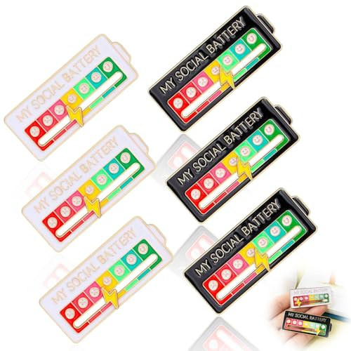 Spetsbst 6 Stück Social Battery Pin Lustige Brosche | für Soziale Stimmung Pins Anstecker Stilvolle Accessoires Interaktive Anstecker Befestigen Hüten Jacken und Rucksäcken