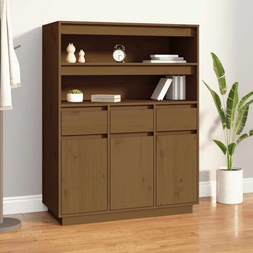 Frdhee Wohnzimmer Schrank Kaffeebar Möbel,Highboard Honigbraun 89x40x116,5 cm Massivholz Kiefer,Aufbewahrungsschrank für Küche,Wohnzimmer und Esszimmer