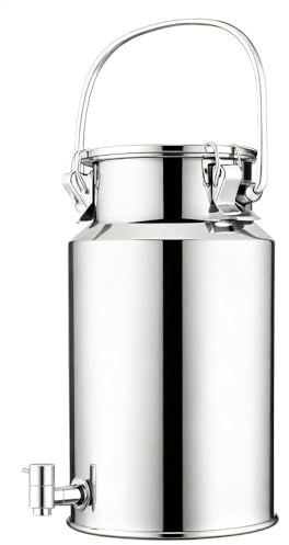 YLKJCE bidon INOX pour Huile d Olive 3/5/10/15 litres avec Robinet, Pot a Lait INOX Couvercle pour Huile Et Aliments pour Stockage(Capacity,15 Liter)