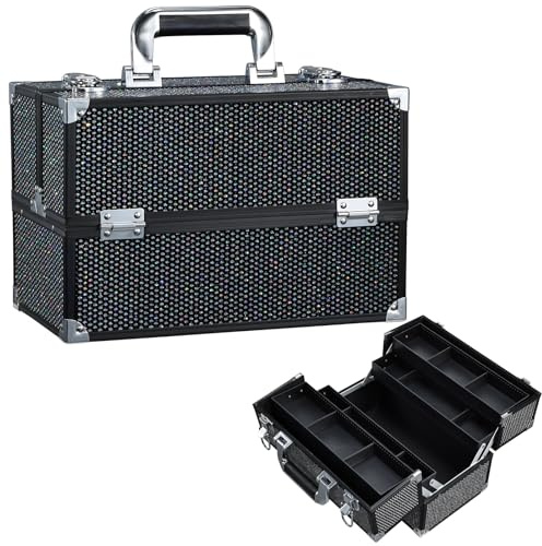 Stagiant Large Makeup Case Makeup Organiser Lockable Vanity Box 4 Trays | Portable Beauty Box, Travel Vanity Cosmetic Case, Organiser Storage Nail Polish Jewelry, Black