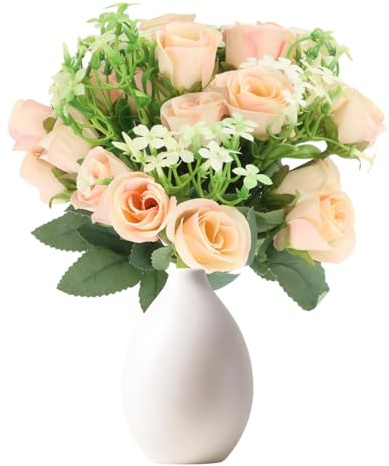 KIUEZIR 2 mazzi di fiori artificiali, bouquet di rose finte e gigli champagne, fiori secchi artificiali per la casa, decorazione fai da te, matrimoni, giardino, festival, centrotavola per feste