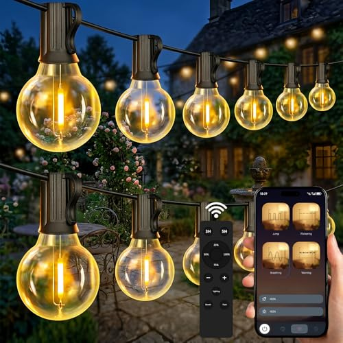 Lichterkette Außen Garten 30m, Wasserdicht LED Lichterkette Birnen, Dimmbar mit Timer & Fernbedienung, Strombetriebene Glühbirnen Lichterkette für Patio Party Outdoor Dekoration