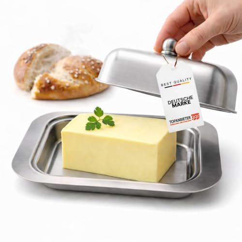 Beurrier en acier inoxydable mat avec couvercle mat, passe au lave-vaisselle, cloche à beurre pour cuisine, petit déjeuner, réfrigérateur, stockage du beurre et de la margarine