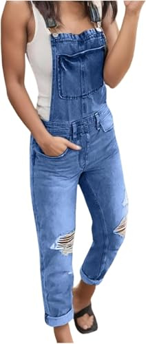 Generisch Salopette da donna in jeans a gamba larga, casual, baggy, senza maniche, a gamba larga, salopette da lavoro, comode bretelle regolabili, salopette in jeans, 01, M