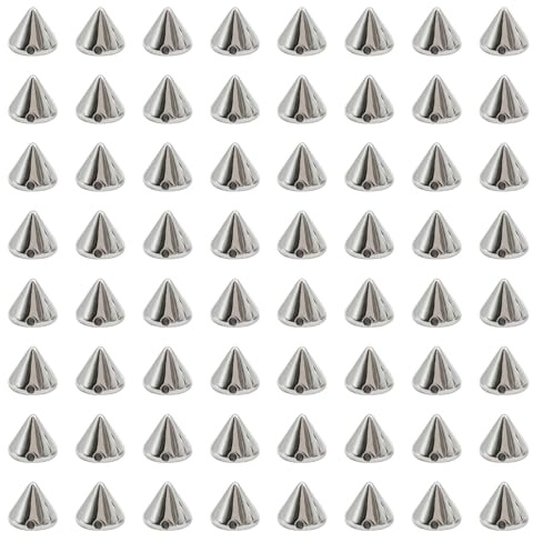 SYEYCW 100 Piezas Plateado Tachuelas de Cono, 8 x 10mm Remaches Punk, Cuentas de Cono de Púas, Tachuelas Punk de Plástico, para Accesorios de Ropa DIY, Decoración de Bolsas, Zapatos, Pulseras