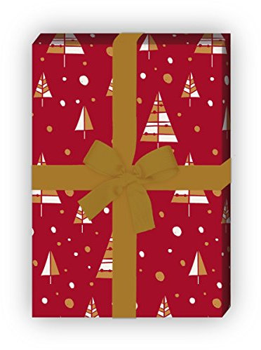 Kartenkaufrausch Cooles Designer Weihnachtspapier, Geschenkpapier Set zu Weihnachten mit grafischen Weihnachtsbäumen, rot, für liebe Geschenkverpackung, DIY Projekte, Basteln, 4 Bogen, 32 x 48cm