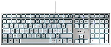 CHERRY KC 6000 SLIM, clavier au design ultra-plat, layout français (AZERTY), filaire (connexion USB-A), silencieux, durable, marquage des touche, argent
