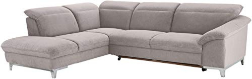 Mivano Schlafsofa Teresa / L-Form-Sofa mit Bett, verstellbaren Kopfstützen und Ottomane / 293 x 84 x 232 / Mikrofaser, Grau