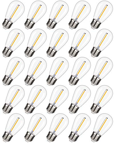 25 Pack EMITTING Shatterproof & Waterproof S14 Replacement LED Light Bulbs –1W Equivalent to 10W, White Warm 2200K Outdoor String Lights Vintage Filament Bulb, E26 Base Edison
