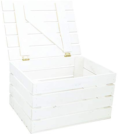 Kistenkolli Altes Land Obstkiste Holztruhe geflammt, weiss oder Natur mit Deckel 48 x 36 x 27cm Holzkiste mit Deckel Schatztruhe Aufbewahrungskiste (weiss, 1)