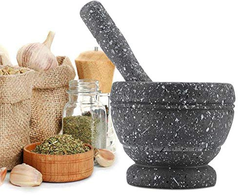 Ensemble de pilon de mortier - Moulin à ail en plastique manuel épices Herbes Ensemble de pilon de mortier Bol de broyage Outil de cuisine(granit)