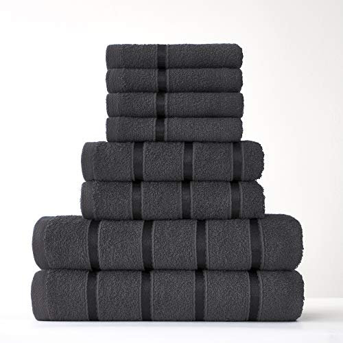FAIRWAYUK 8-Piece Towels Bale Set for Bathroom, Ultra Soft Premium Quality Water Absorbent Towel Gift Sets, 100% Egyptian Cotton, 4x Face 2x Hand 2x Bath Towels, Dark-Grey