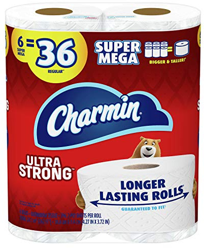 Charmin Ultra Strong Toilet Paper, 6 Super Mega Rolls = 36 Regular Rolls