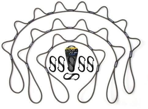 Schlaufenseil Jäger-Set,Bungee-Cord-Spannsystem,Verstellbarer Ladungsgurt,knotenfrei,LKW, RV, ATV, Camping, Outdoor-Zubehör,Schlaufe, Clip & Go inklusive 91.2 m, 152 cm Seile und 6 Schlaufen-Clips