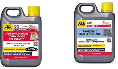 Fila Surface Care SolutionsSALVATERRAZZA, Idrorepellente per Terrazzi ed Esterni ad Azione Consolidante e Anti Infiltrazione, 1L & Hydrorep Idrorepellente per Pietra e Cemento, 1 l