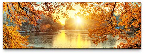 Eau Zone Leinwandbild auf Echtholzrahmen schöne bunte Bäume 150x50cm