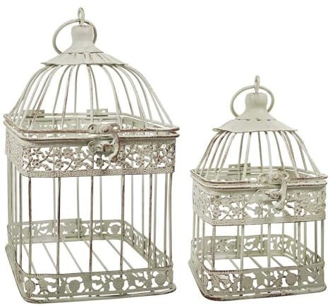 Deko Vogelkäfig Dekokäfig 2er-Set Vintage Nostalgie Antik-Stil Weiß