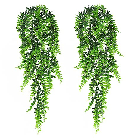 AFLOWER Artificial Hanging Plants, Ivy Garland Fake, Fake Ferns Persian Rattan UV-resistant Agricultural Greening Plants, Suitable for Indoor and Outdoor Wall Decoration 2 Pack (Green)