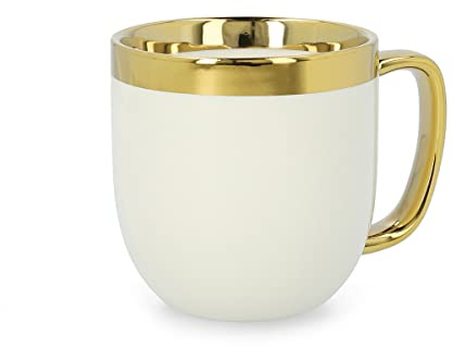 HOMLA Sinnes Tasse mit Goldener Verzierung - Becher Teetasse Kaffeebecher 0,28 l Porzellan Vergoldet Handbemalt Weiß & Gold