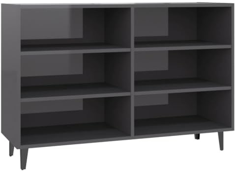 vidaXL Sideboard Beistellschrank Kommode Schrank Anrichte Bücherregal Bücherschrank Mehrzweckschrank Standschrank Hochglanz-Grau 103,5x35x70cm Holzwerkstoff
