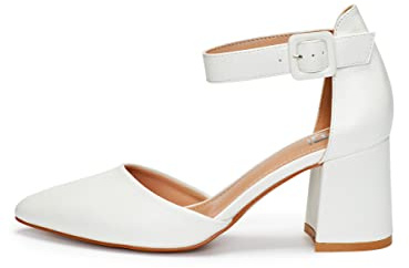 Rio Fiore Scarpe con Tacco, 7 cm Tacco Largo, Décolleté Donna, Bianco, Similpelle, Cinturino alla Caviglia, H1877-A0142-33 (White PU, 38 EU)