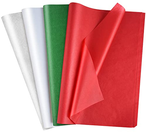 MIAHART 60 Blatt Weihnachts-Seidenpapier Bulk 50 * 35 cm Rotes und grünes Weihnachtspapier für DIY und Basteln Geschenktüten Verpackungsdekorationen (Red,Green,White,Silver)