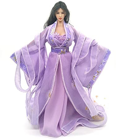 VUSLA 1/6 Scale Female Clothes, Chinese Ancient Dress Costume Purple Han Clothing for 12inches Female Action Figure Body Doll (Purple)