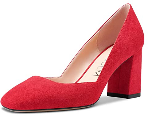 HDEUOLM Femmes Bloc Chunky Mi Talon Heel Carré Bout Escarpins Slip-on Mariage Bureau Classique 7.5 CM Heels Chaussures