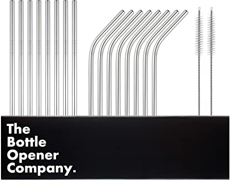 Edelstahl Strohhalme - 16 Metall Strohhalme im Set mit 2 Reinigungsbürsten - Umweltfreundlich - Spülmaschinenfest - Wiederverwendbar (Silber) - 21,5 cm - 6 mm Ø