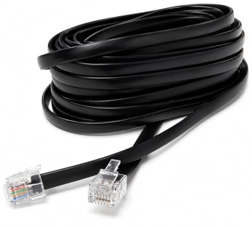 DRUT 10m Flat RJ12 to RJ12 6P6C Cable Lead, 33ft Black | Plug to Plug, RJ11 with 6 pin Wire