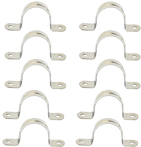 MACHSWON 10 PCS Rigid Pipe Strap Clamp 50mm 304 Stainless Steel Pipe Clips Two Hole Tube Strap Tension Clips U-Tube Clamp Saddle Clips Ring Hose Clamp