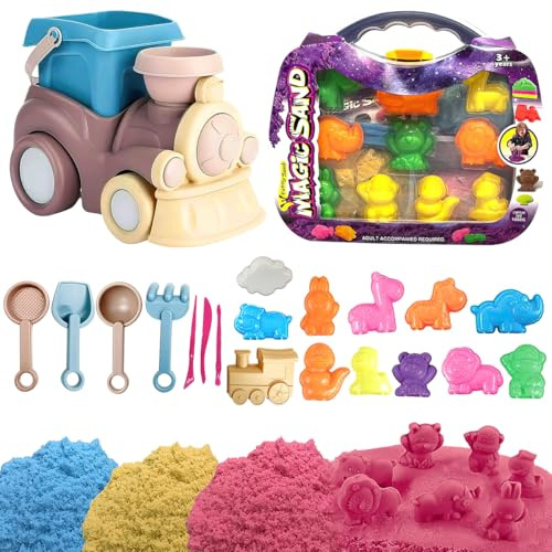 Xwin SportseriesMagic Sand Toys Sand with Accessories Shape Mold Bucket Fun Gift Toy for Boys Girls, Sand with Carry Case Craft Activity for Kids Multicolor Birthday Christmas Newyear